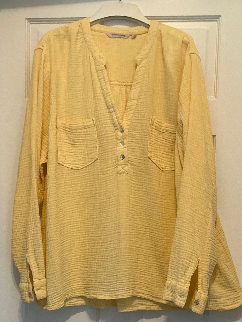 Soft Surroundings Pale Yellow Gauze V-Neck Tunic